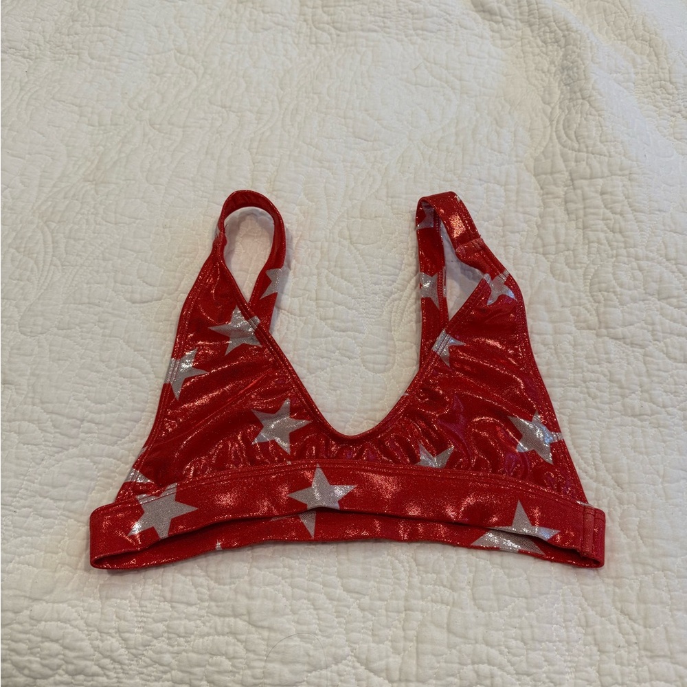 Minimale Animale - Red and White Star Print Triangle bathing suit top NWOT